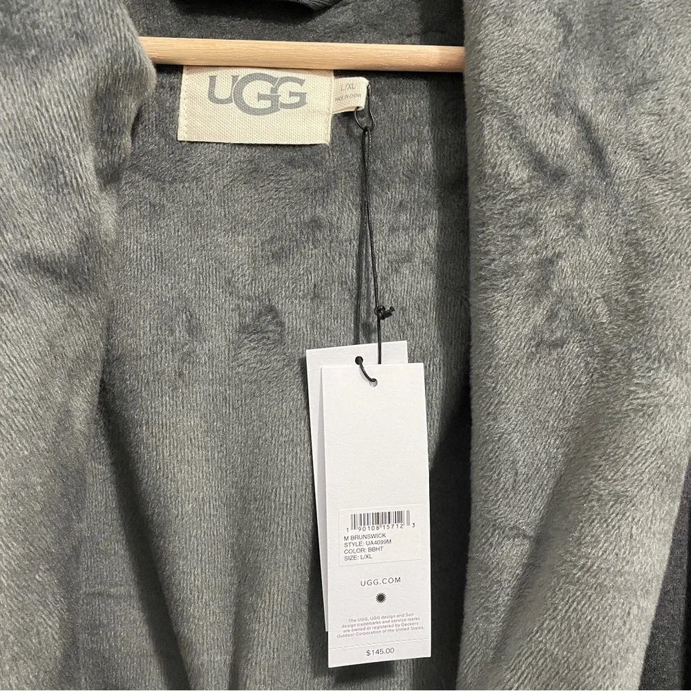 UGG Brunswick Robe Charcoal Gray Plush Hooded Lined Mens Large L XL - Picture 6 of 13